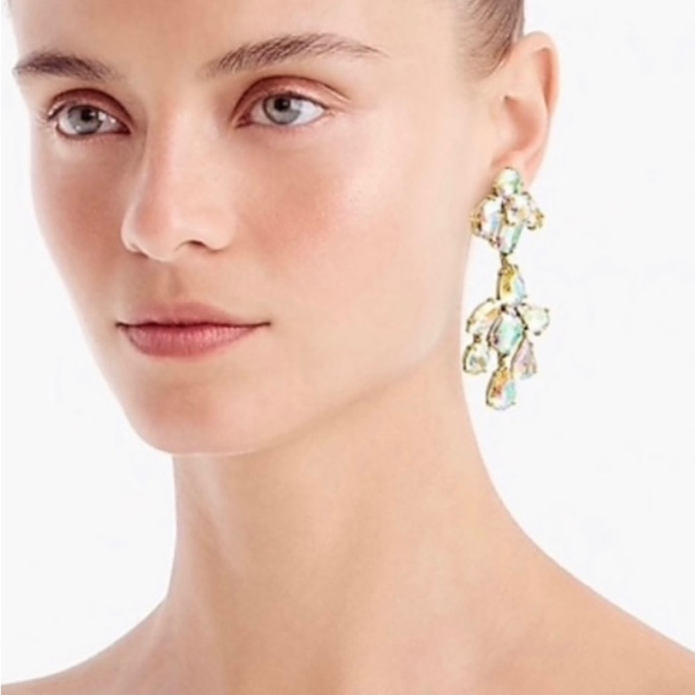 J. Crew Crystal Iridescent Cluster Chandelier Earrings in Rhinestone Crystal AB
